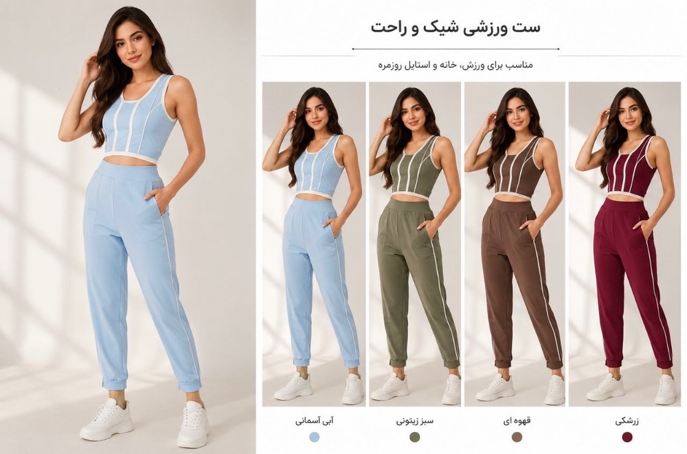 ست ورزشی زنانه کراپ خوش‌فرم و شلوار فیت